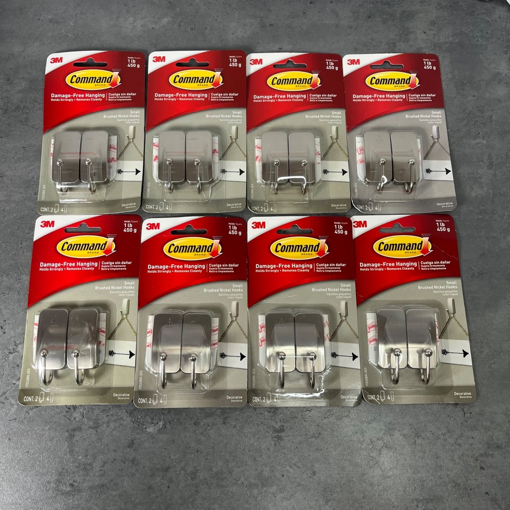 16 EA 3M Command Small Brushed Nickel Decorative Hooks Damage‎ Free 1lb Capacity